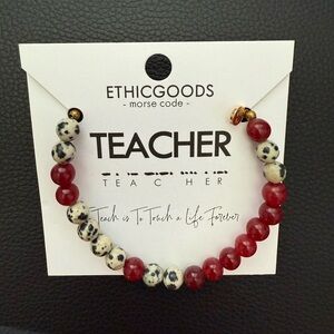 Ethicgoods Morse Code Deep Red Beaded Teacher Bracelet